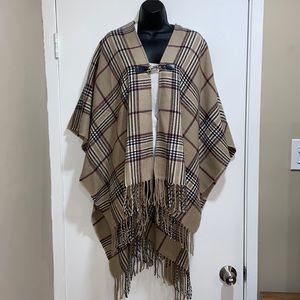 Plaid Poncho | Tan, Black, & Maroon | OS